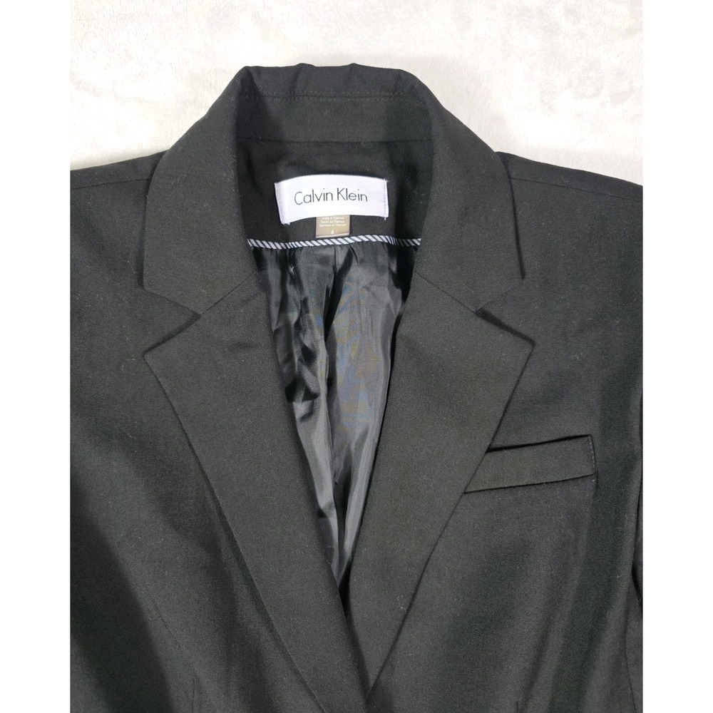Calvin Klein Black Career Blazer Size 6 Tailored Stretch Lined Office Jacket - Picture 5 of 13